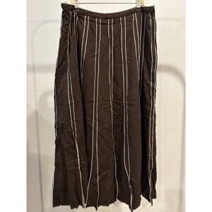 Linen Blend Midi Skirt Womens Size 14 Flare Brown
